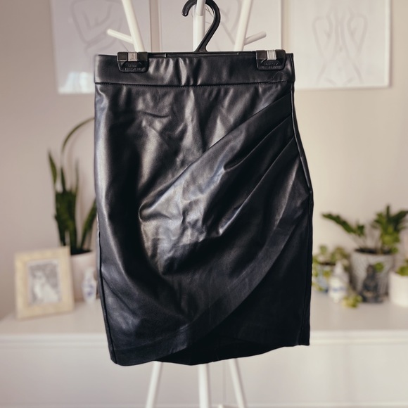 DYNAMITE Faux Leather Bodycon Midi Wrap Skirt - Picture 1 of 5